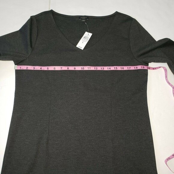 Ann Taylor Factory Pullover Stretch Dark Gray V-neck Jersey Top 3/4 Sleeve Large - Picture 5 of 9
